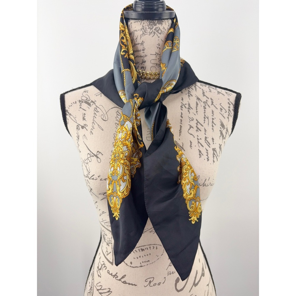Tie Rack Art of the Scarf Italian Square Scarf Gold Baroque Crest Print